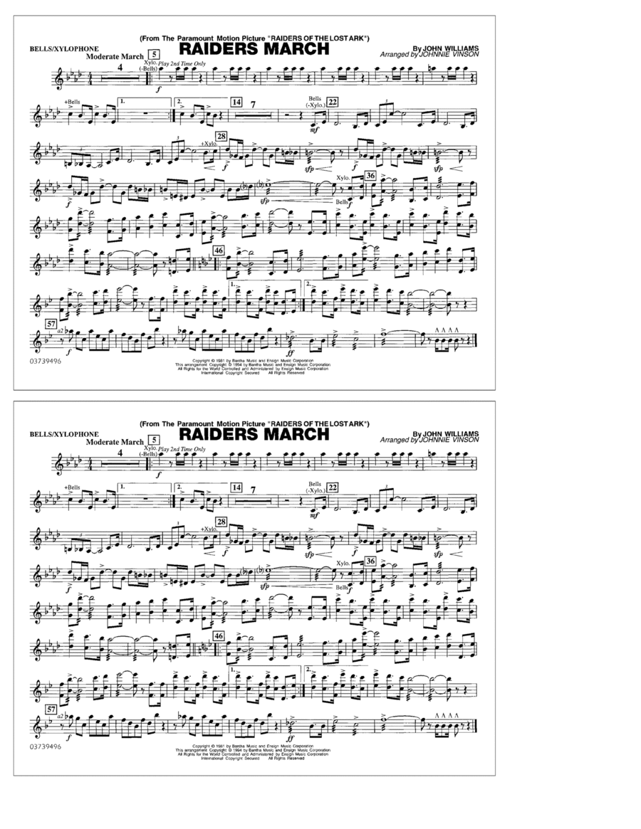 Raiders March (arr. Johnnie Vinson) - Bells/Xylophone Marching Band scores gallery preview page 1