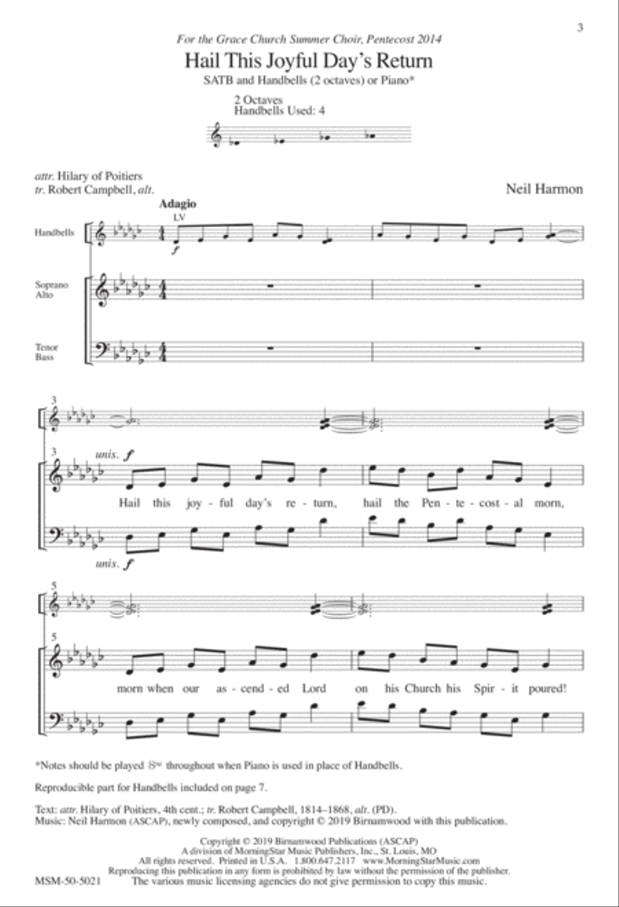 Hail This Joyful Day's Return 4-Part scores gallery preview page 1