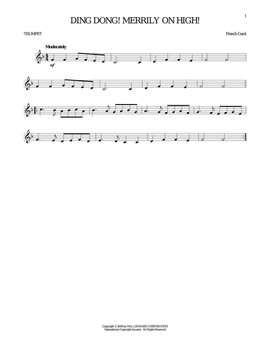 Ding Dong! Merrily On High! Trumpet Solo scores gallery preview page 1