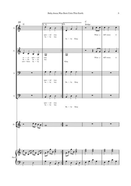 Baby, Jesus, Was Born Unto This Earth - SATB flute or violin or cello and piano with parts image number null