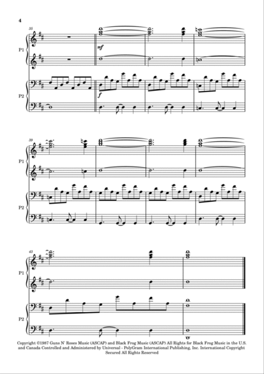 Sweet Child O' Mine 1 Piano, 4-Hands scores gallery preview page 4