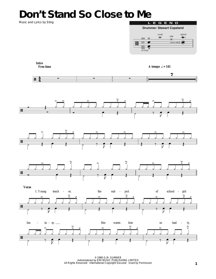 Don't Stand So Close To Me Drum Set scores gallery preview page 1