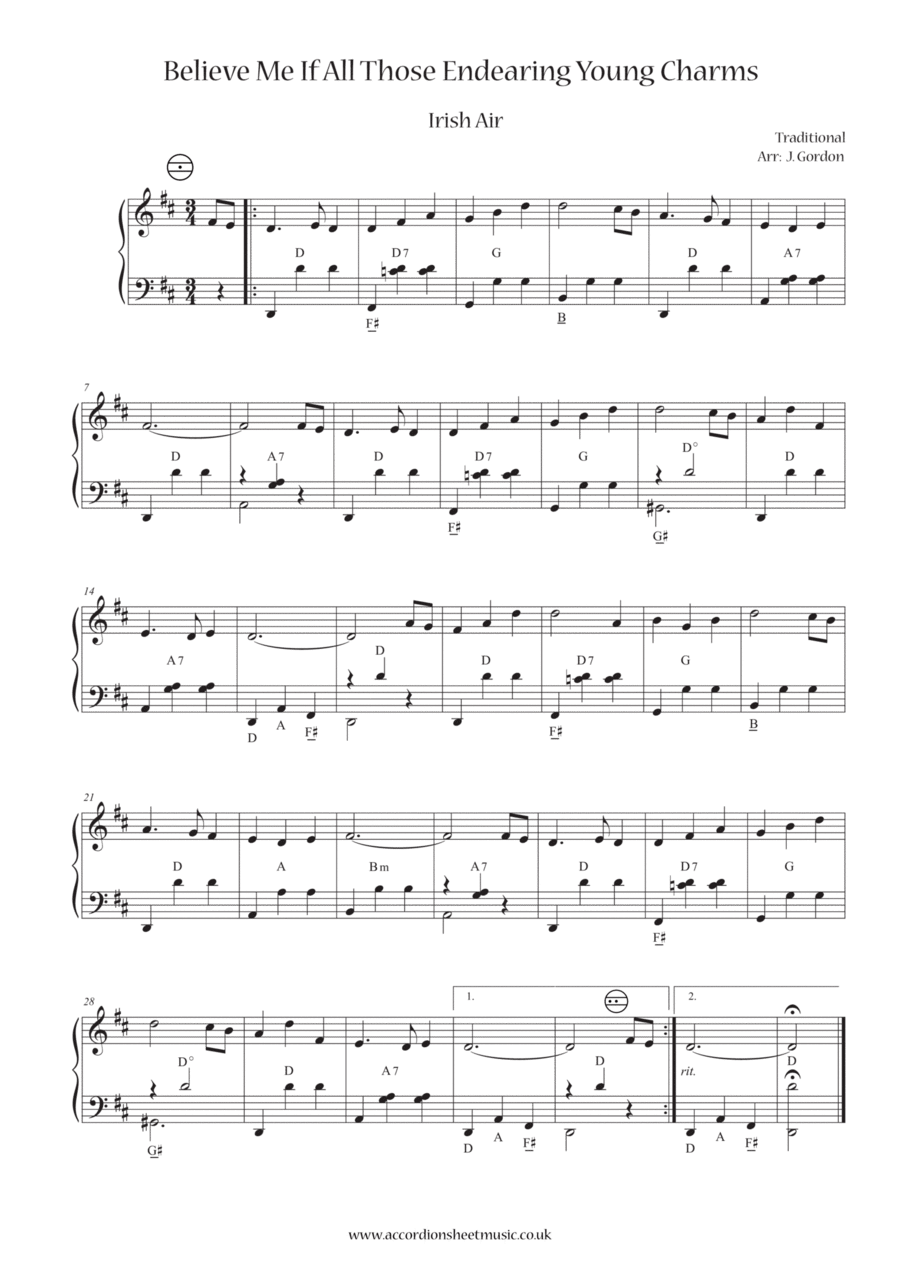 Believe Me If All Those Endearing Young Charms Accordion scores gallery preview page 1