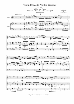 Book cover for Vivaldi - Violin Concerto No.8 in G minor RV 332 Op.8 for Violin and Piano