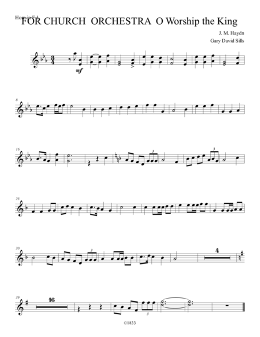 For Church Orchestra O Worship the King Horn in F 2 Horn Solo scores gallery preview page 1