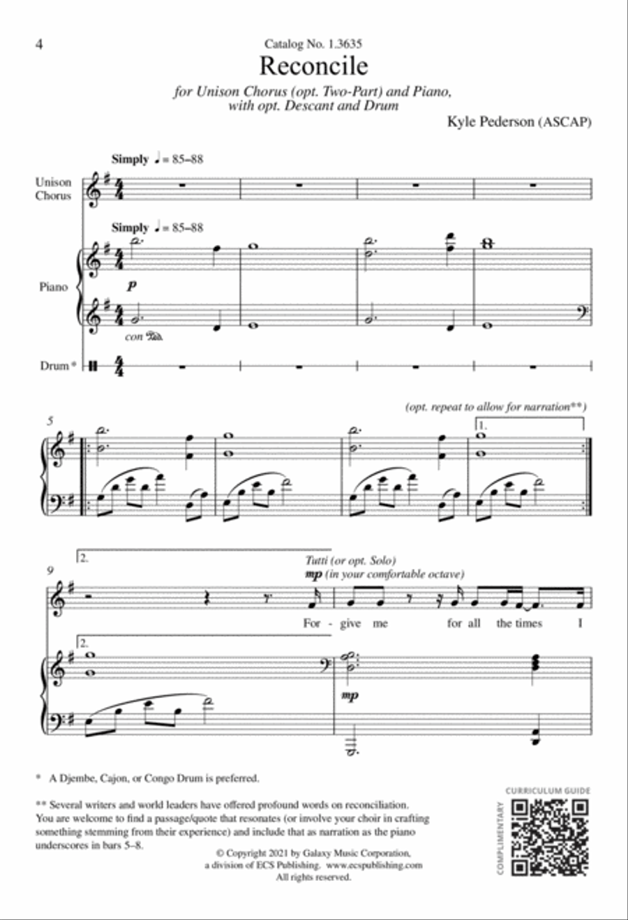 Reconcile Unison Choir scores gallery preview page 4