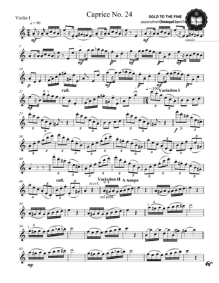 Book cover for Paganini caprice No. 24 for String quartet
