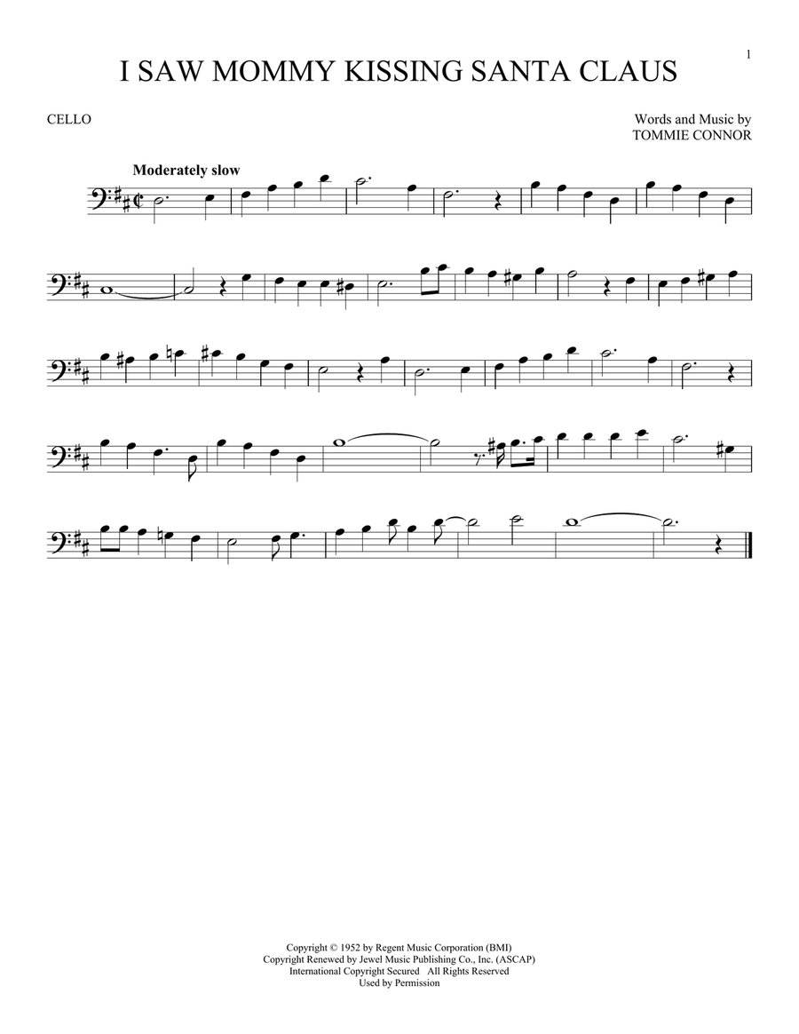 I Saw Mommy Kissing Santa Claus Cello Solo scores gallery preview page 1