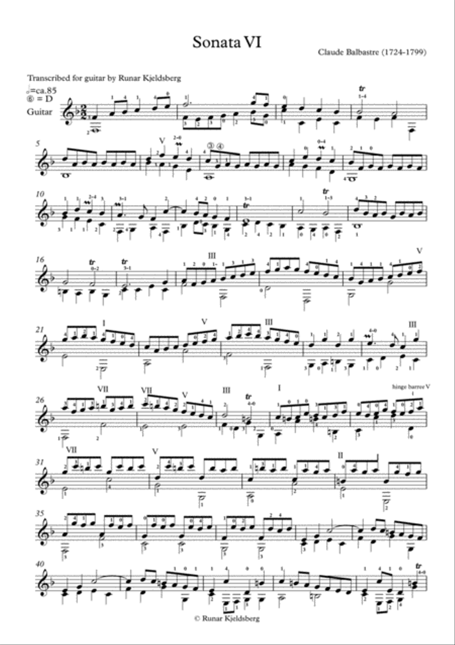 Claude Balbastre - Sonata VI transcribed for Solo Classical Guitar Acoustic Guitar scores gallery preview page 3