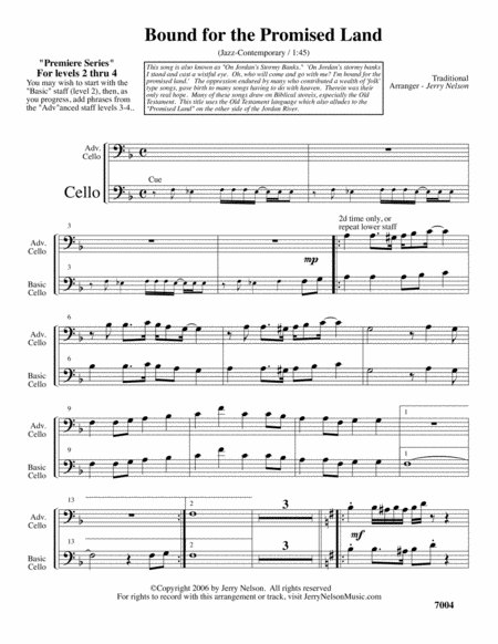 Bound for the Promised Land (Arrangements Level 2-4 for CELLO + Written Accomp) image number null