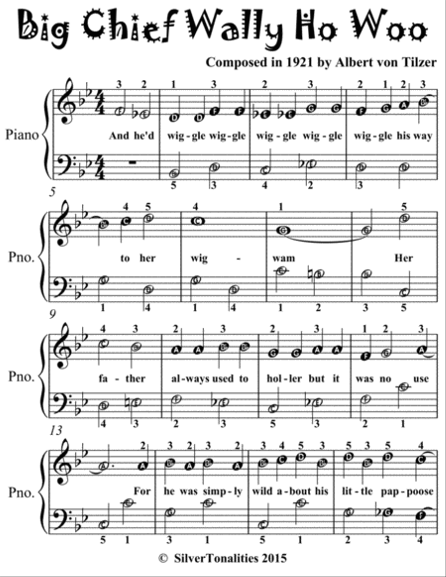 Big Chief Wally Ho Woo Easiest Piano Sheet Music for Beginner Pianists Easy Piano scores gallery preview page 2