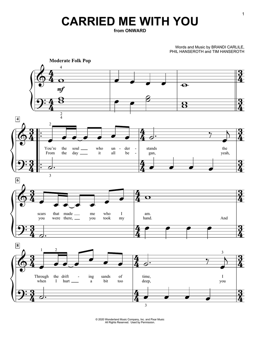 Carried Me With You (from Onward) Easy Piano scores gallery preview page 1