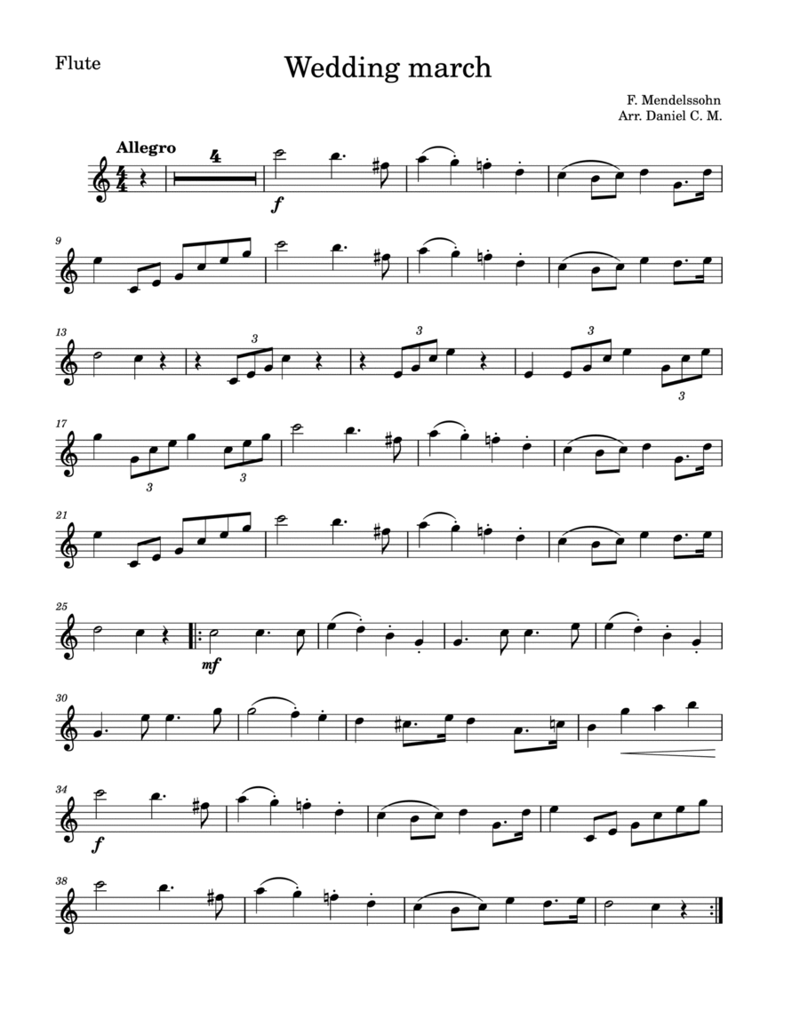 Wedding March by Mendelssohn for flute (easy) image number null