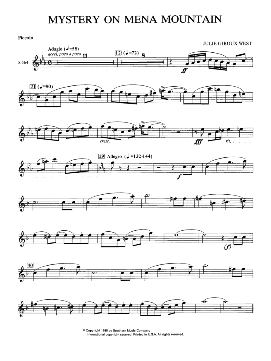Mystery on Mena Mountain - Piccolo Concert Band scores gallery preview page 1