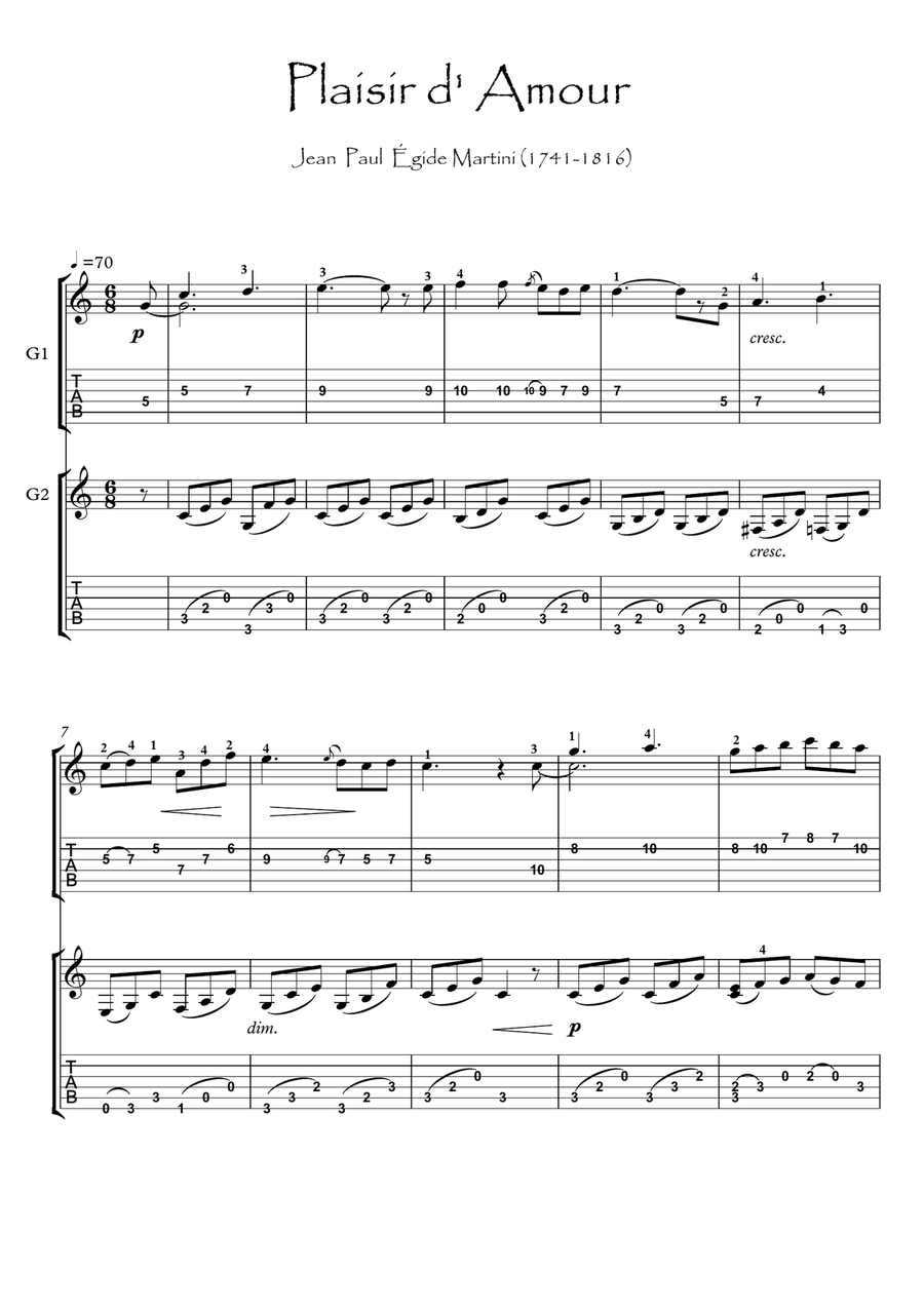Plaisir d'Amour Guitar duet Acoustic Guitar scores gallery preview page 1