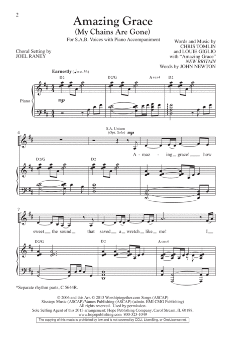 Amazing Grace (My Chains Are Gone) 3-Part scores gallery preview page 3
