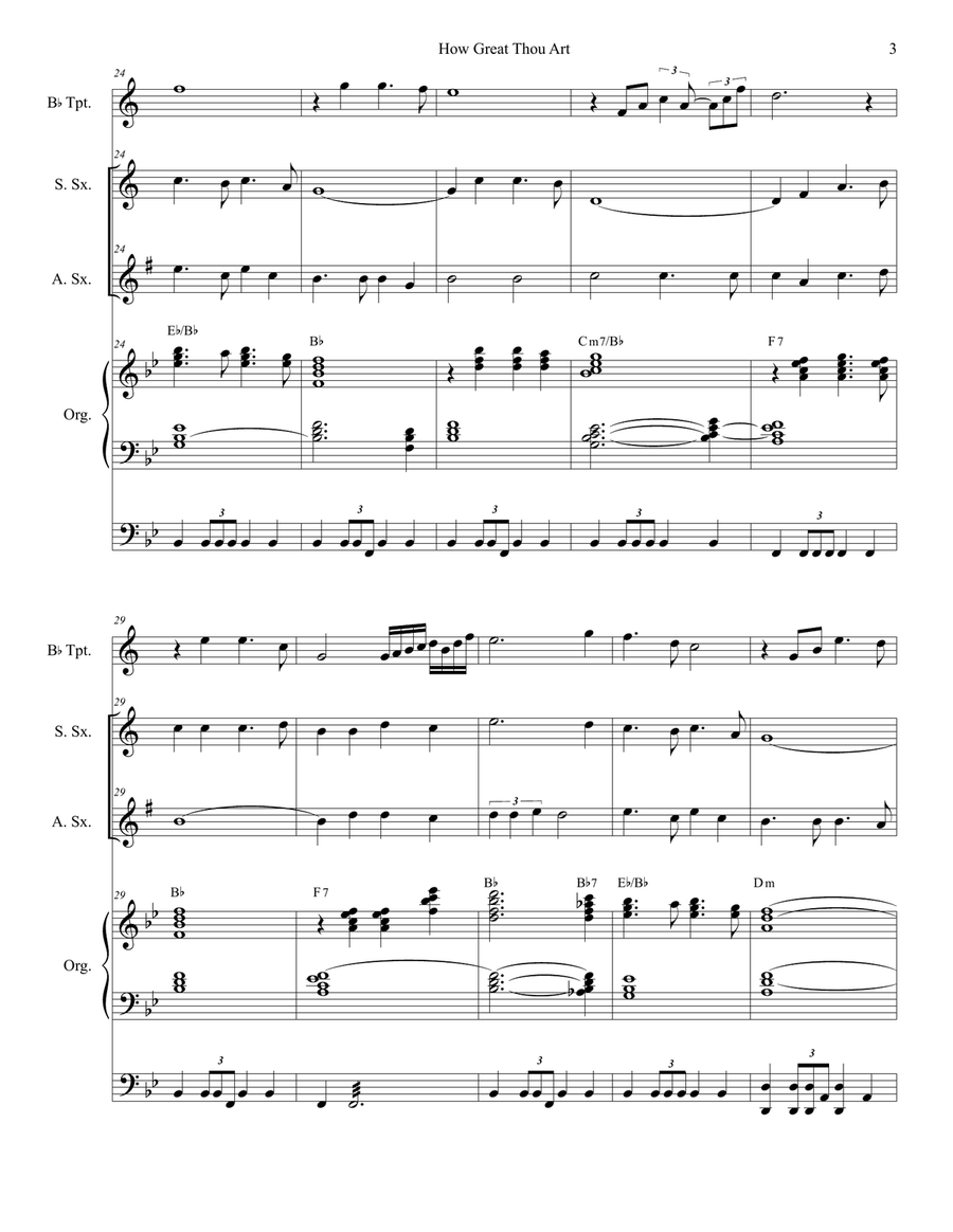 How Great Thou Art (Duet for Soprano & Alto Saxophone - Organ Accompaniment) Woodwind Duet scores gallery preview page 4