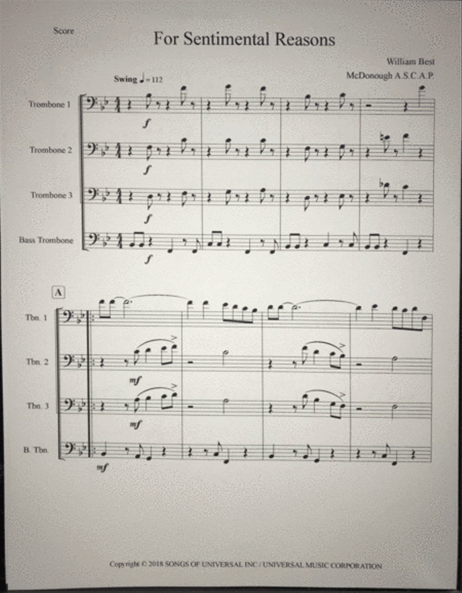 (i Love You) For Sentimental Reasons Trombone Duet scores gallery preview page 1