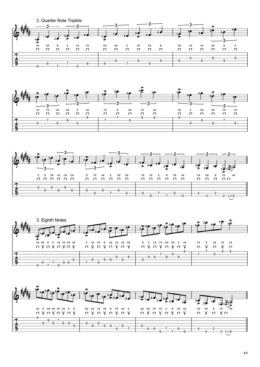 A# Locrian Mode Exercises - Ascending and Descending in 4ths Acoustic Guitar scores gallery preview page 2