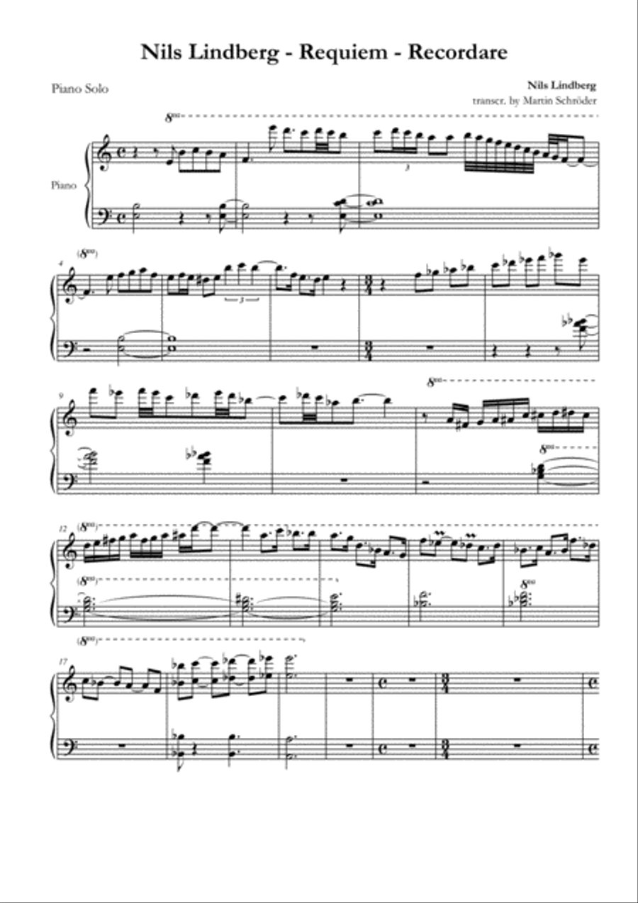 Nils Lindberg - Requiem for Bigband and Choir - Piano Solos image number null