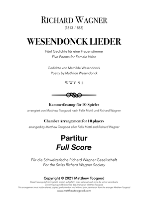 Wagner WESENDONCK LIEDER Chamber Orchestra FULL SCORE