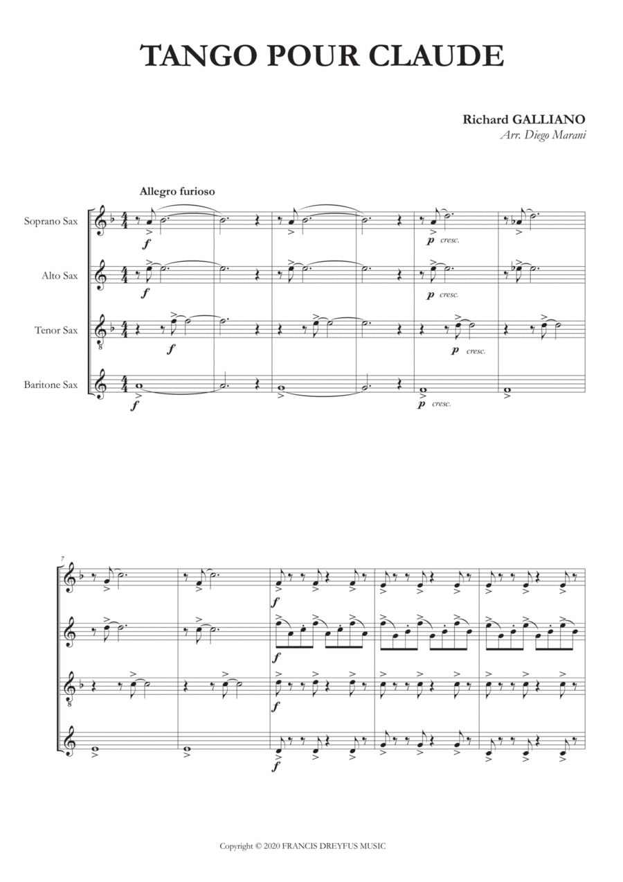 Tango Pour Claude Woodwind Quartet scores gallery preview page 1