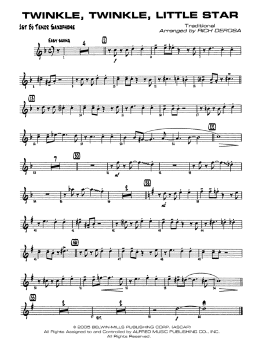 Twinkle, Twinkle Little Star: B-flat Tenor Saxophone Jazz Ensemble scores gallery preview page 1