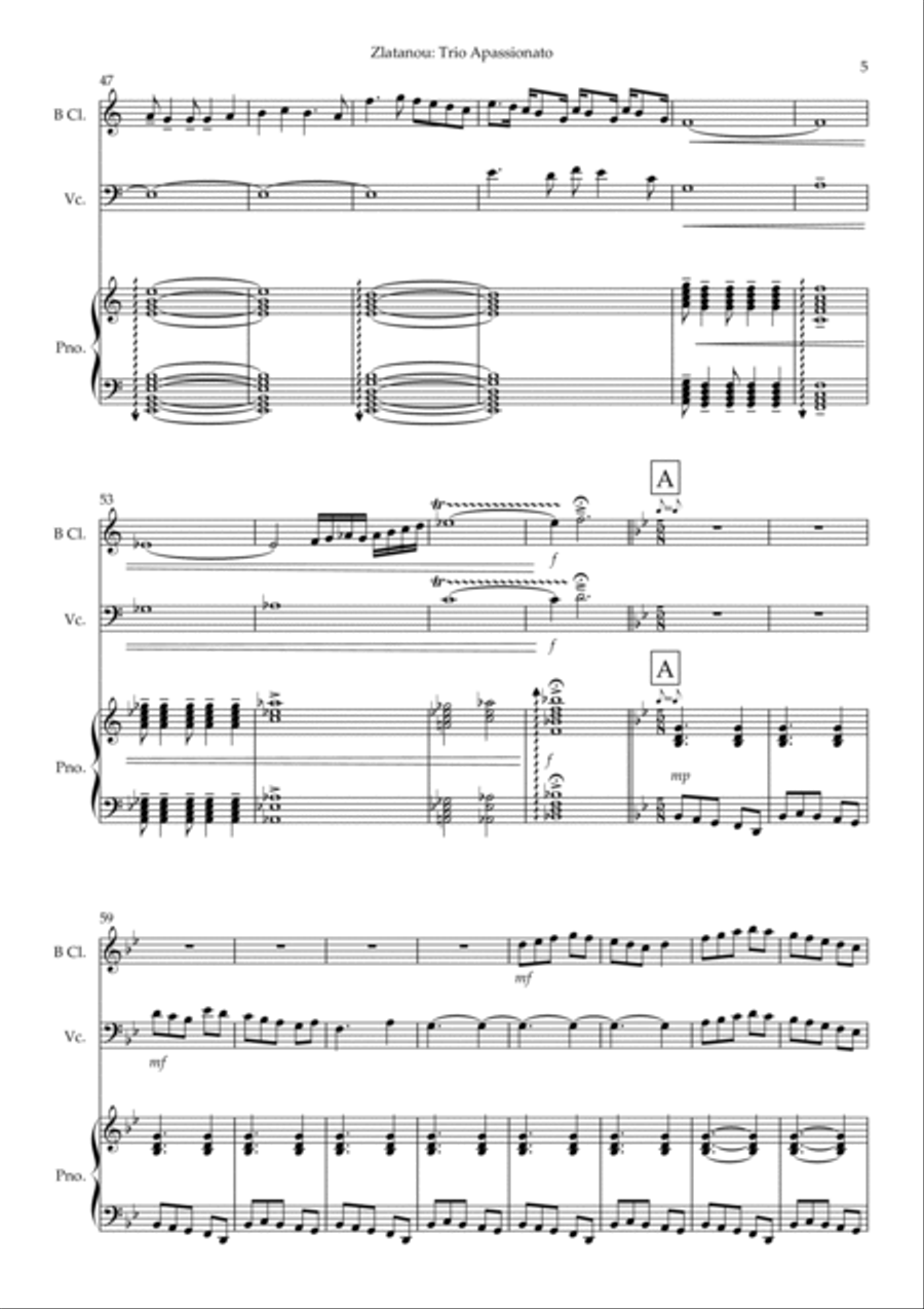 TRIO APASSIONATO for B Clarinet, Violoncello and Piano Clarinet scores gallery preview page 5