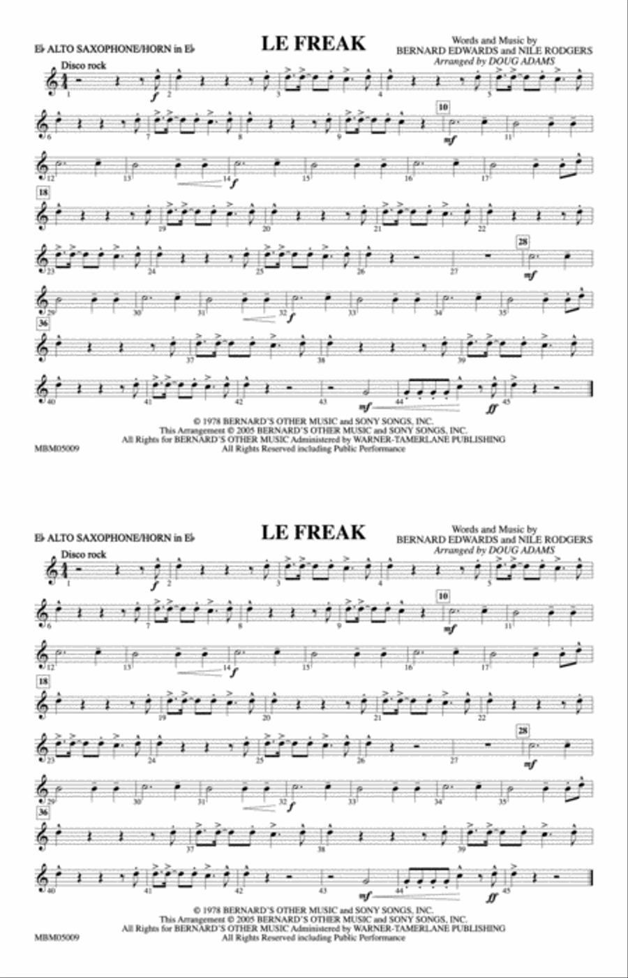 Le Freak: E-flat Alto Saxophone Marching Band scores gallery preview page 1
