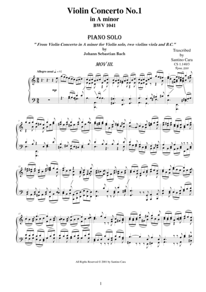 JS Bach Violin Concerto BWV 1041-3_Allegro assai-Piano solo image number null