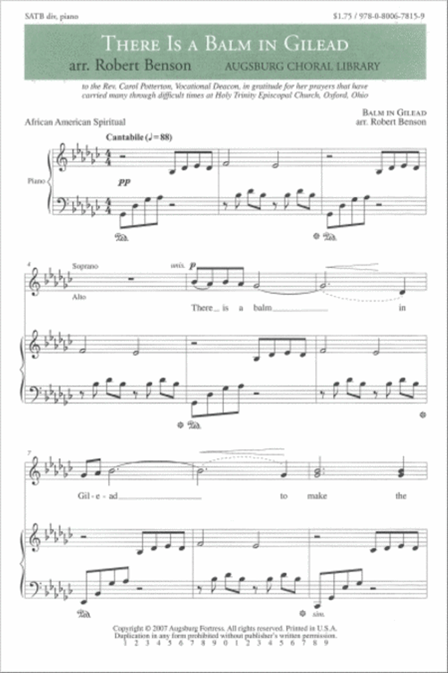 There Is a Balm in Gilead 4-Part scores gallery preview page 1