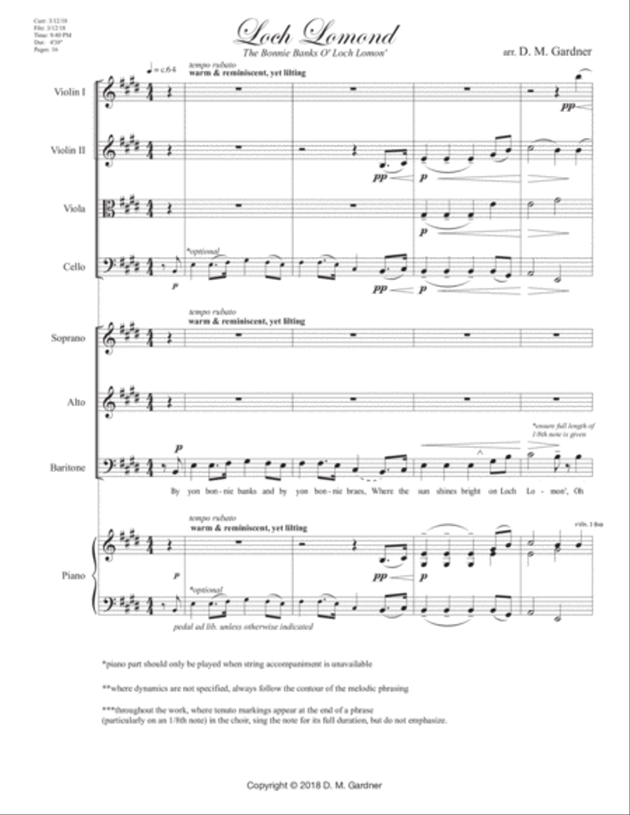 Loch Lomond - SAB and String Quartet (opt. piano) SAB scores gallery preview page 3
