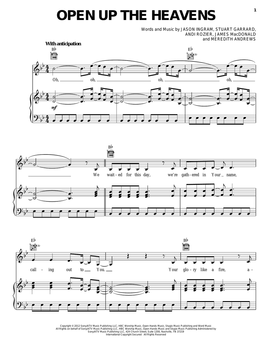 Open Up The Heavens Piano, Vocal, Guitar scores gallery preview page 1
