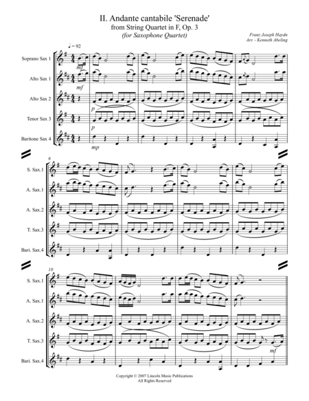 Haydn - “Serenade” (for Saxophone Quartet SATB or AATB) image number null