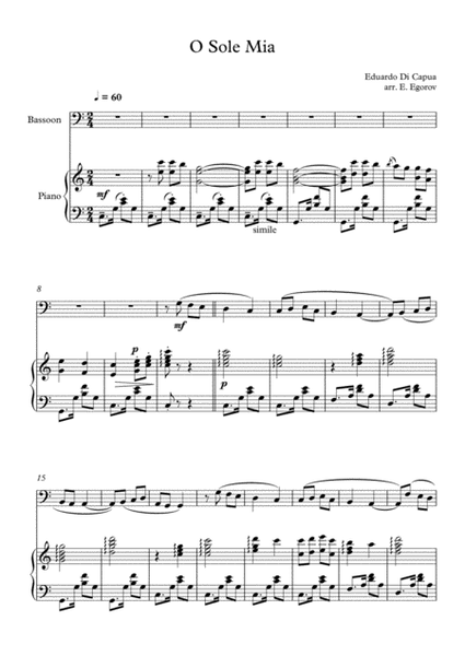 O Sole Mio, Eduardo Di Capua, For Bassoon & Piano image number null