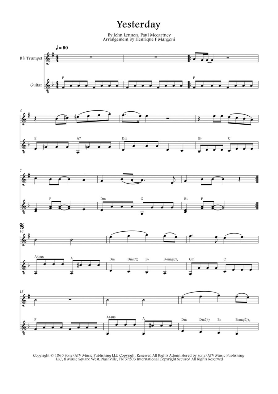 Yesterday Trumpet Duet scores gallery preview page 1