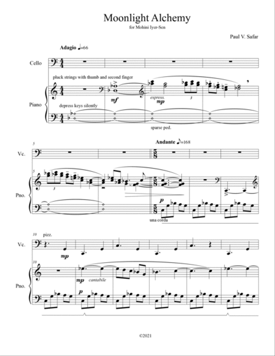 Moonlight Alchemy -Intermediate Music for cello and piano Piano scores gallery preview page 2