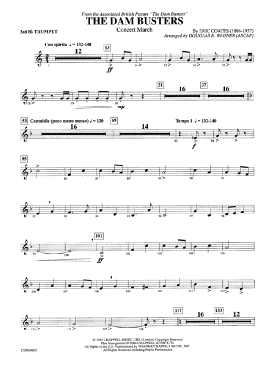 The Dam Busters Concert March: 3rd B-flat Trumpet Concert Band scores gallery preview page 1