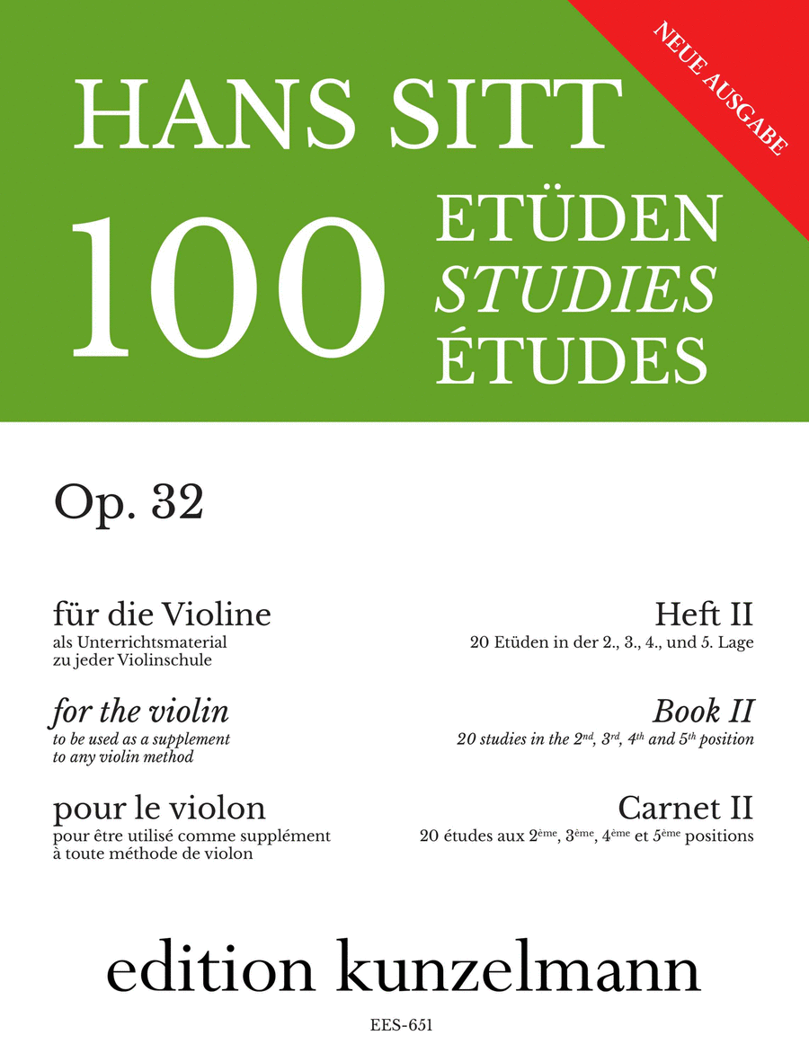 20 studies in the 1st, 2nd, 3rd, 4th and 5th position by Hans Sitt Violin Solo - Sheet Music