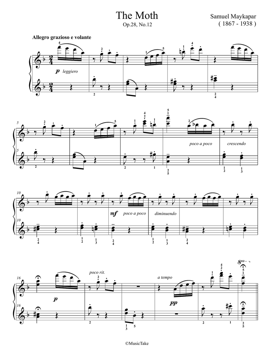 Maykapar. The Moth Maykapar. The Moth Easy Piano scores gallery preview page 1