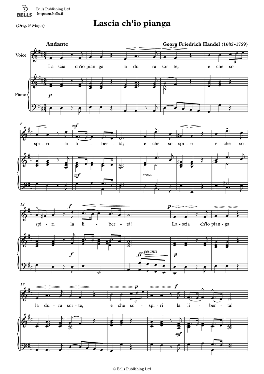 Lascia ch'io pianga (2) (D Major)