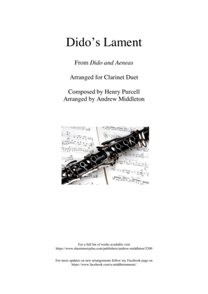 Dido's Lament arranged for Clarinet Duet