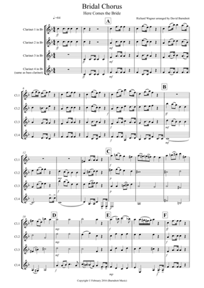 Bridal Chorus "Here Comes the Bride" for Clarinet Quartet