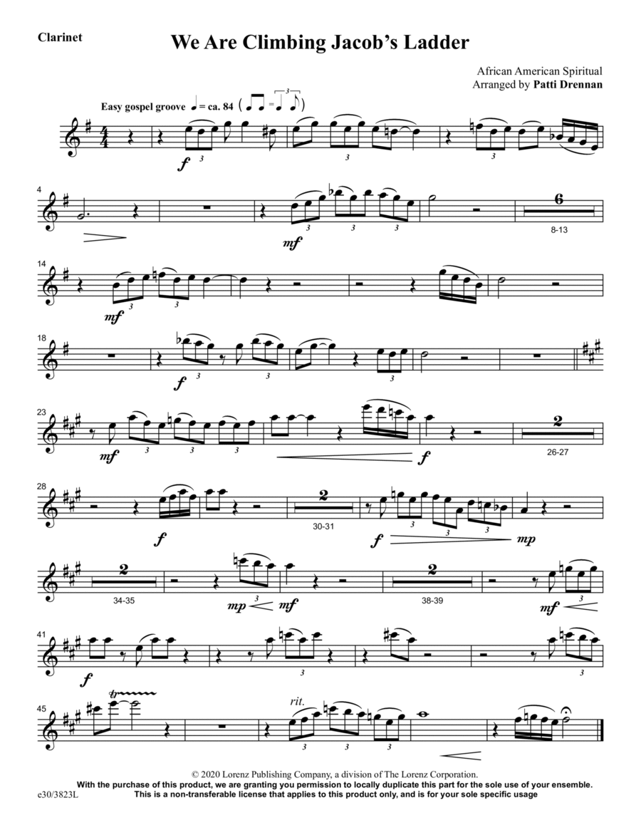 We Are Climbing Jacob's Ladder - Downloadable Clarinet Part Clarinet scores gallery preview page 1