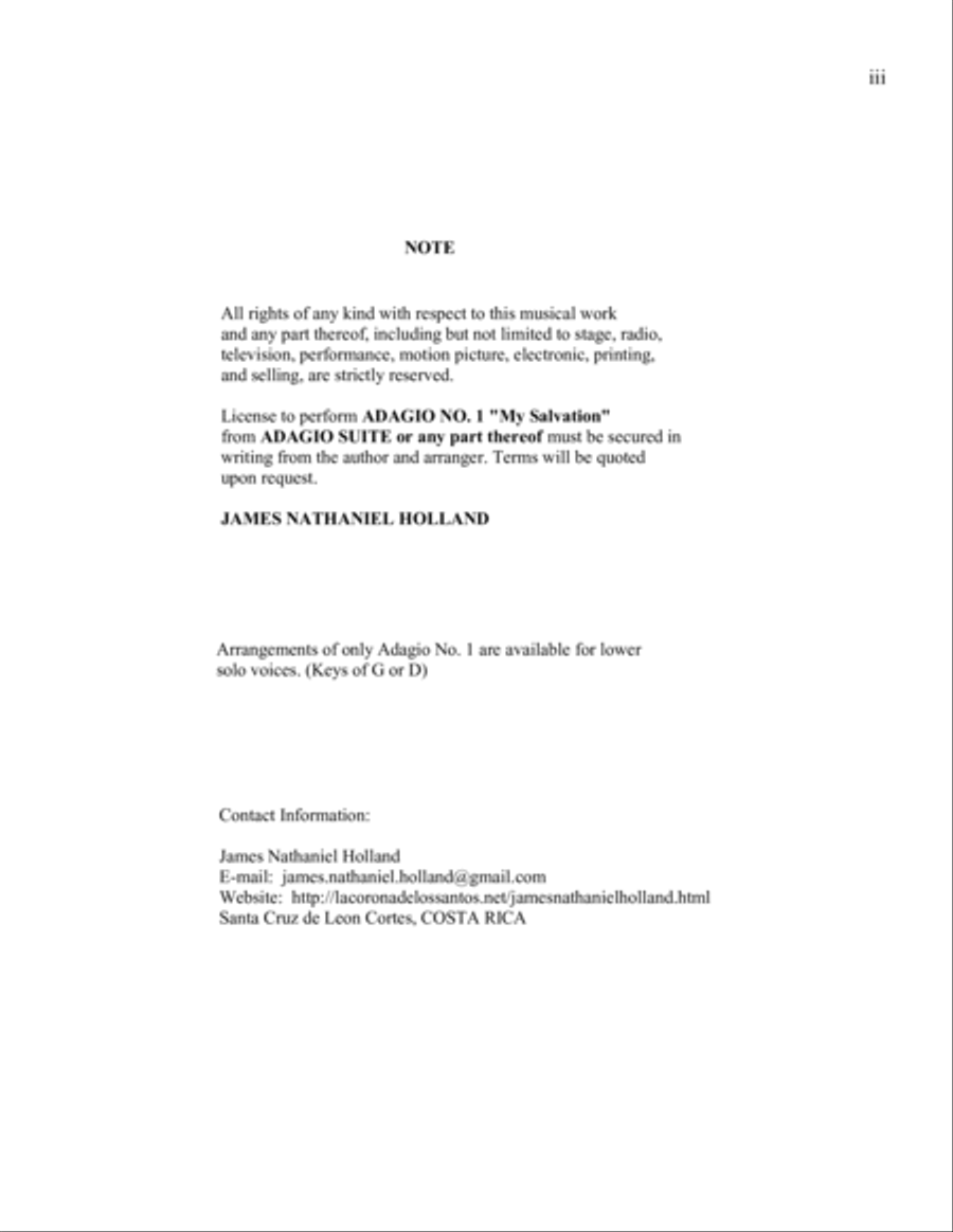 Adagio No 1, My Salvation from An Adagio Suite for Solo High Voice and Piano Piano, Vocal, Guitar scores gallery preview page 3