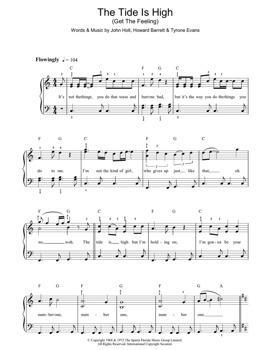 The Tide Is High (Get The Feeling) Piano, Vocal, Guitar scores gallery preview page 1