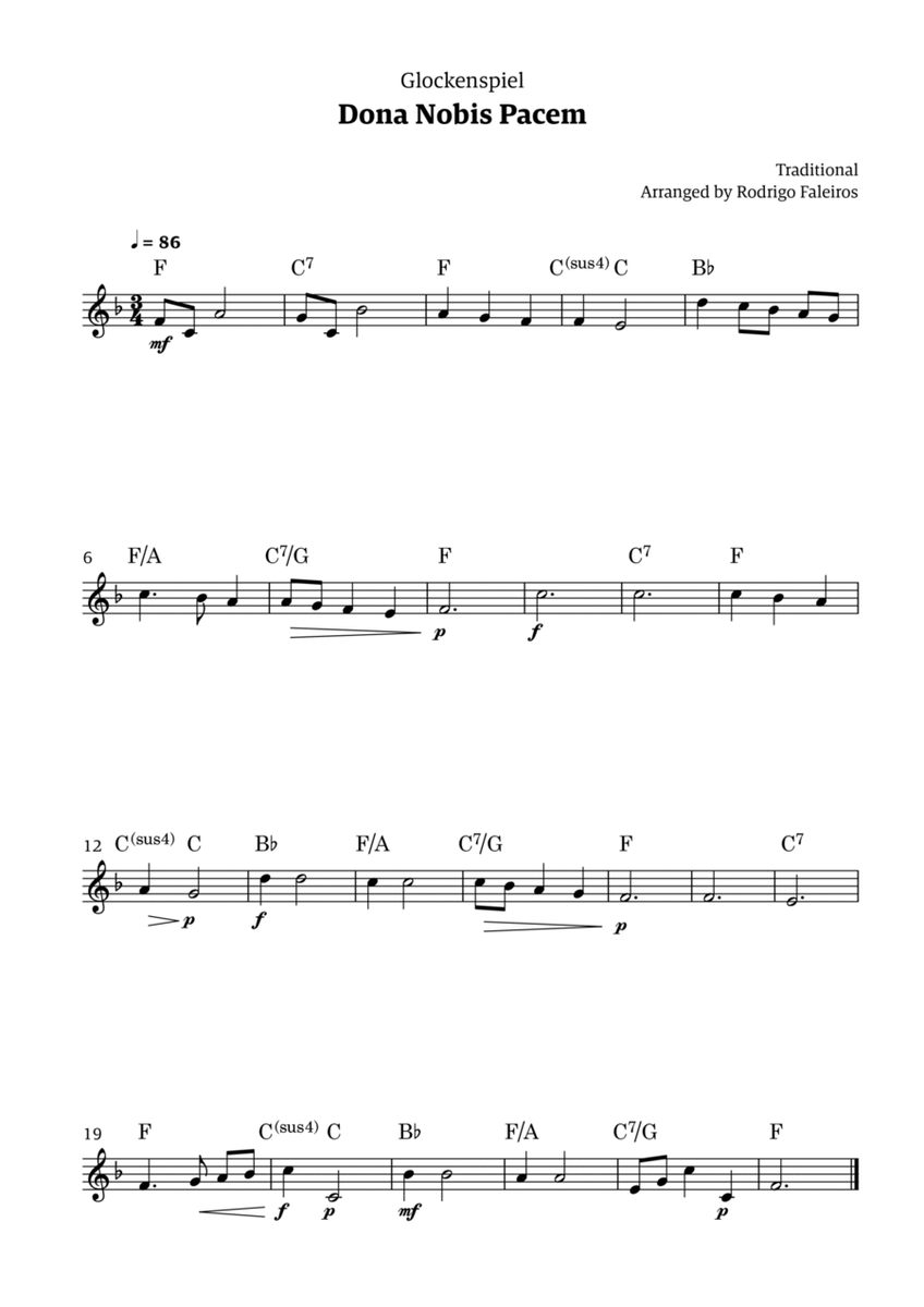 Dona Nobis Pacem - for glockenspiel (with chords) image number null
