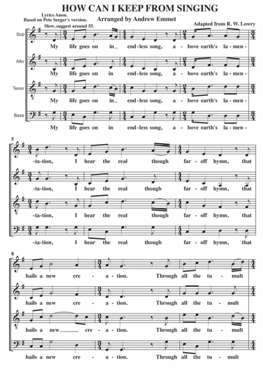 How Can I Keep From Singing A Cappella SATB V1 image number null
