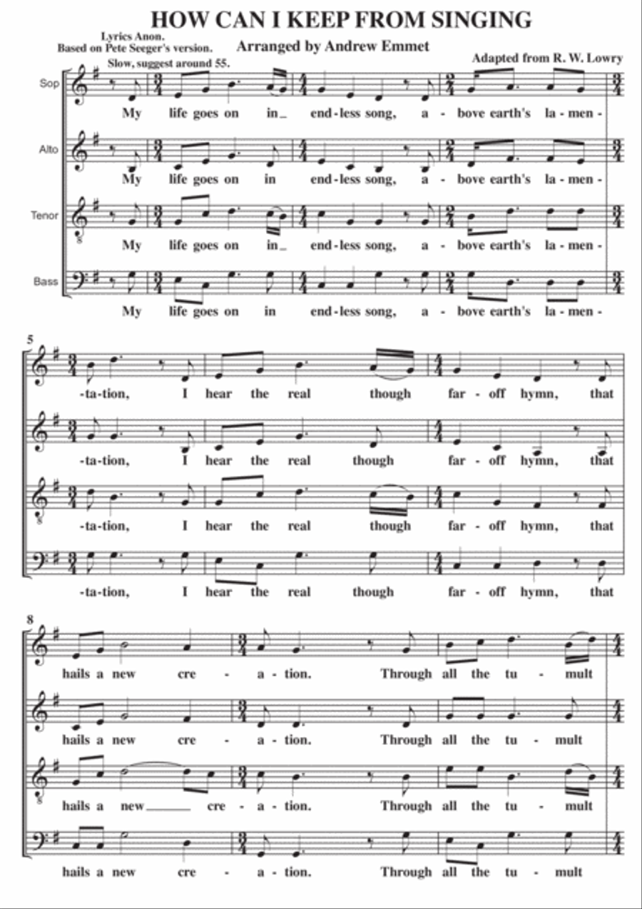 How Can I Keep From Singing A Cappella SATB V1 image number null