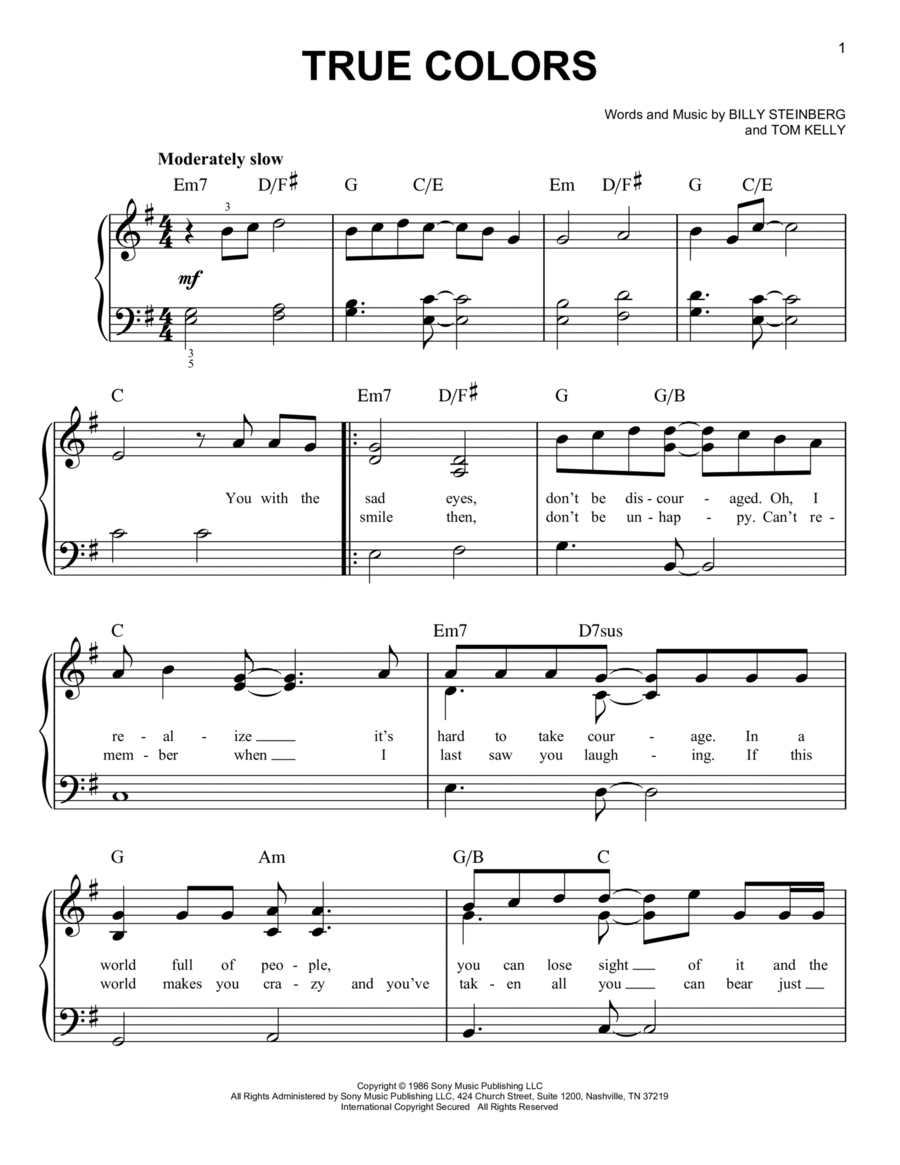 True Colors Easy Piano scores gallery preview page 1